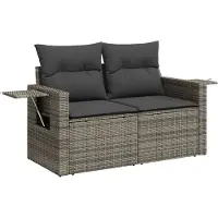 vidaXL Canapé de jardin 2 places avec coussins Gris Poly rotin