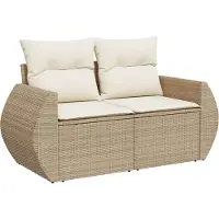vidaXL Canapé de jardin avec coussins 2 places Beige Poly Rattan