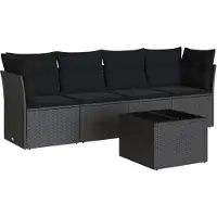 vidaXL Ensemble de salon de jardin 5 pièces avec coussins noir poly rotin