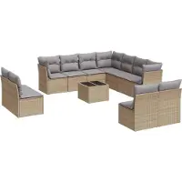 vidaXL Ensemble de 12 canapés de jardin avec coussins Beige Poly Rattan