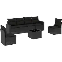 vidaXL Ensemble de salon de jardin 7 pièces avec coussins noir poly rotin