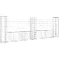 vidaXL Corbeille à gabion en forme de U avec 3 colonnes en fer 260x20x100 cm