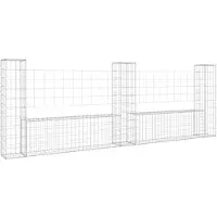The Living Store Corbeille à gabion en forme de U avec 3 colonnes en fer 260x20x100 cm