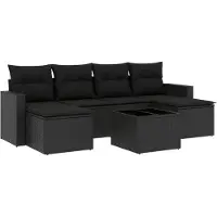 vidaXL Ensemble de salon de jardin 7 pièces avec coussins noir poly rotin