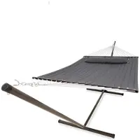 Vita5 Hamac - - Avec support et poteau d'écartement - 2 personnes - Coussin amovible - Résistant aux intempéries - Gris foncé