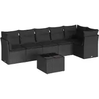 vidaXL Ensemble de salon de jardin 7 pièces avec coussins noir poly rotin