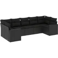 vidaXL Ensemble de salon de jardin 7 pièces avec coussins noir poly rotin