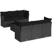 vidaXL Ensemble de salon de jardin 7 pièces avec coussins noir poly rotin