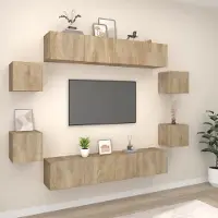 The Living Store Ensemble de 8 meubles TV en bois composite chêne Sonoma