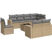 vidaXL Ensemble de salon de jardin 9 pièces avec coussins beige Poly rotin
