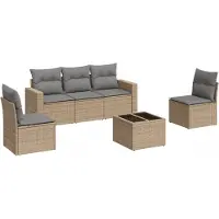 vidaXL Ensemble de salon de jardin 6 pièces avec coussins Beige Poly Rattan