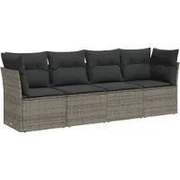 vidaXL Ensemble de salon de jardin 4 pièces avec coussins Gris Poly rotin