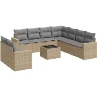 vidaXL Ensemble de salon de jardin 10 pièces avec coussins Beige Poly Rattan