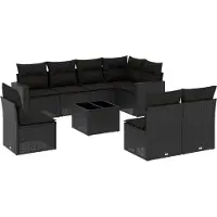 vidaXL Ensemble de salon de jardin 9 pièces avec coussins noir poly rotin