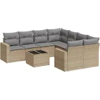 vidaXL Ensemble de salon de jardin 9 pièces avec coussins beige Poly rotin