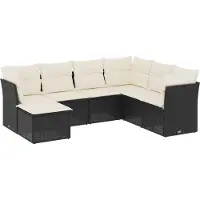 vidaXL Ensemble de salon de jardin 7 pièces avec coussins noir poly rotin