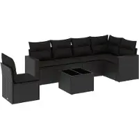 vidaXL Ensemble de salon de jardin 7 pièces avec coussins noir poly rotin