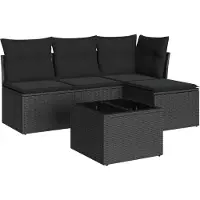 vidaXL Ensemble de salon de jardin 5 pièces avec coussins noir poly rotin