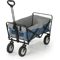 Easymaxx Bollerwagen Chariot à main Diable de transport jusqu'à 80 kg Pliable Design moderne Housse en nylon Articulations à 360° Roues avant Avec housse Bleu-Gris