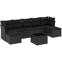 vidaXL Ensemble de jardin canapé 8 pièces avec coussins noir poly rotin