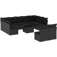 vidaXL Ensemble de 12 canapés de jardin avec coussins noir poly rotin