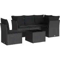 vidaXL Ensemble de salon de jardin 6 pièces avec coussins noir poly rotin