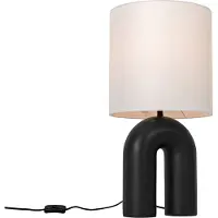 QAZQA Lampe de table scandinave noire avec abat-jour en lin blanc - Lotti