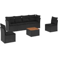 vidaXL Ensemble de salon de jardin 7 pièces avec coussins noir poly rotin