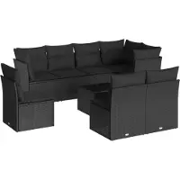 vidaXL Ensemble de salon de jardin 9 pièces avec coussins noir poly rotin