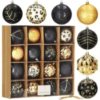 Springos Décorations de sapin de Noël - - 16 pcs. boules d'arbre ornements - or/noir