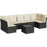 vidaXL Ensemble de jardin canapé 8 pièces avec coussins noir poly rotin