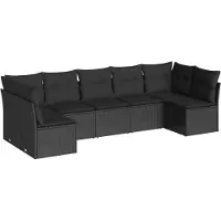 vidaXL Ensemble de salon de jardin 7 pièces avec coussins noir poly rotin
