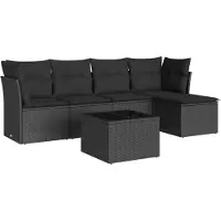 vidaXL Ensemble de salon de jardin 6 pièces avec coussins noir poly rotin