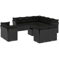 vidaXL Ensemble de 12 canapés de jardin avec coussins noir poly rotin