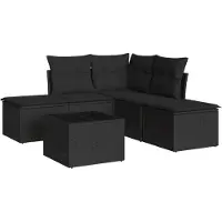 vidaXL Ensemble de salon de jardin 6 pièces avec coussins noir poly rotin