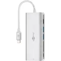 Pro 76788 Adaptateur multiport USB-C HDMI 4k30Hz, USB, CR, RJ45, PD, alu, argent - étend un périphérique USB-C à un port Ethernet, un port HDMI, deux ports USB 3.0 et un port USB-C