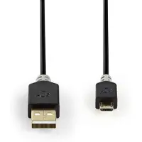Nedis Câble USB - USB 2.0 - USB-A mâle - USB Micro-B mâle - 480 Mbps - Plaqué or - 1,00 m - Rond - PVC - Anthracite - Boîte