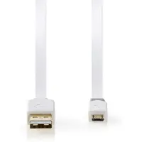 Nedis Câble USB - USB 2.0 - USB-A mâle - USB Micro-B mâle - 480 Mbps - plaqué or - 1.00 m - plat - PVC - blanc - emballage avec fenêtre transparente