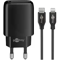 Goobay 58401 Kit de charge PD Lightning/USB-C (20 W), noir, 1 m - Adaptateur secteur USB-C 20 W y compris câble USB-C vers Lightning pour par ex. iPhone 12