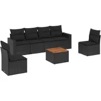 vidaXL Ensemble de salon de jardin 7 pièces avec coussins noir poly rotin