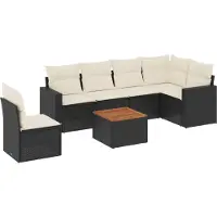 vidaXL Ensemble de salon de jardin 7 pièces avec coussins noir poly rotin