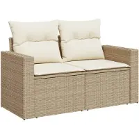 vidaXL Canapé de jardin avec coussins 2 places Beige Poly Rattan