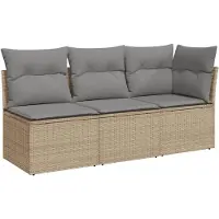 vidaXL Canapé de jardin 3 places avec coussins Beige Poly Rattan