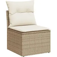 vidaXL Canapé de jardin sans accoudoirs avec coussins Beige Poly Rattan