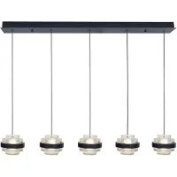 Highlight Suspension Dynasty 5 lumières droites noires avec verre transparent