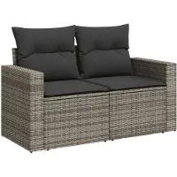 vidaXL Canapé de jardin 2 places avec coussins Gris Poly rotin