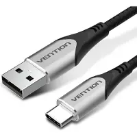 Vention Câble Coton Braided USB 2.0 A mâle vers C mâle 3A 1M, gris, type aluminium