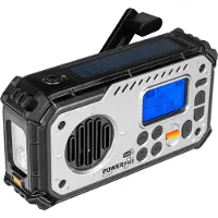 Powerplus Radio solaire DAB+/FM, haut-parleur, batterie externe, lampe torche, horloge Bison
