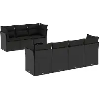 vidaXL Ensemble de jardin canapé 8 pièces avec coussins noir poly rotin