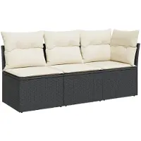 vidaXL Canapé de jardin avec coussins 3 places noir poly rotin